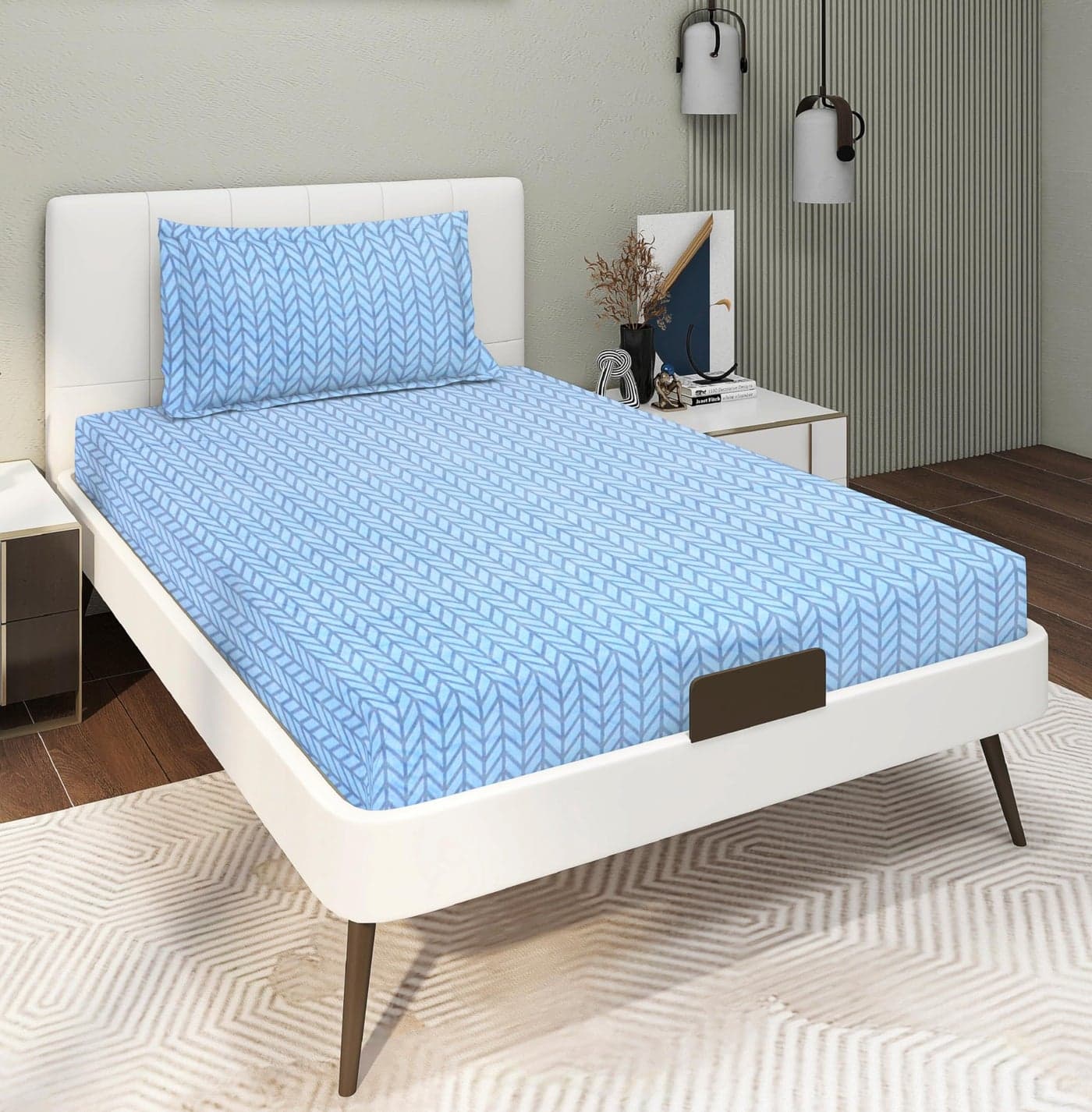 RD TREND® Presents Bedsheet for Single Bed Polycotton 210 TC, Size-60X90 Inches(152X228 CM), Single Bedsheet with Pillow Cover (18X28 Inches) Blue