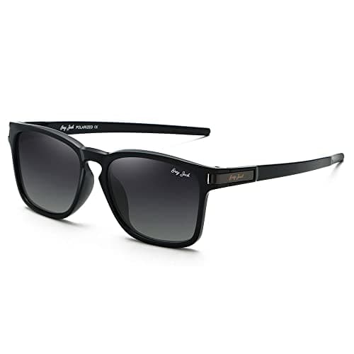 grey jack TR90 Sports Polarized Sunglasses for Men Women,Lightweight Square Classic Retro Sun Glasses GJ1902 Black Gun Frame Double Black Lens