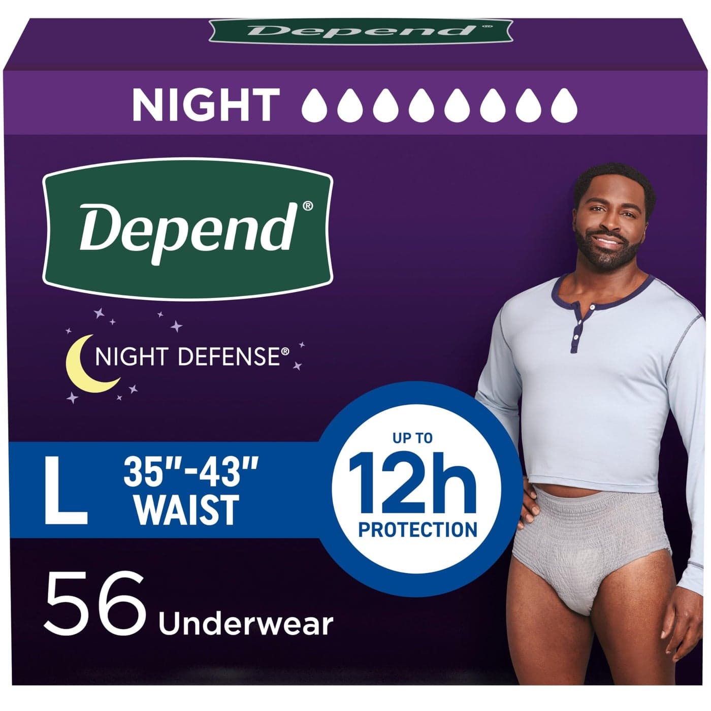Depend Night Defense Adult Incontinence Underwear for Men Disposable Overnight Large Grey 56 Count 4 Packs of 14 Packaging May Vary