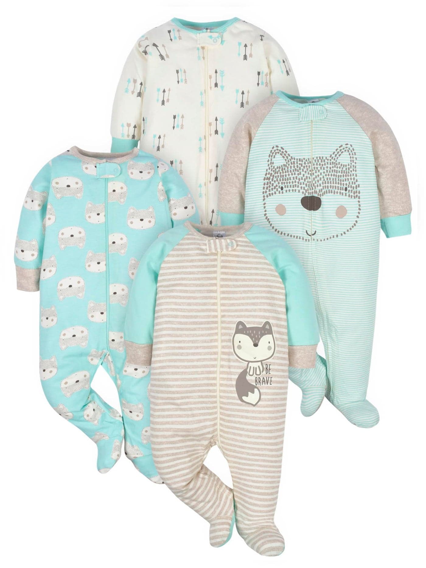 Gerber Baby Boys 4 Pack Sleep N Play Footie Aqua Fox 36 Months