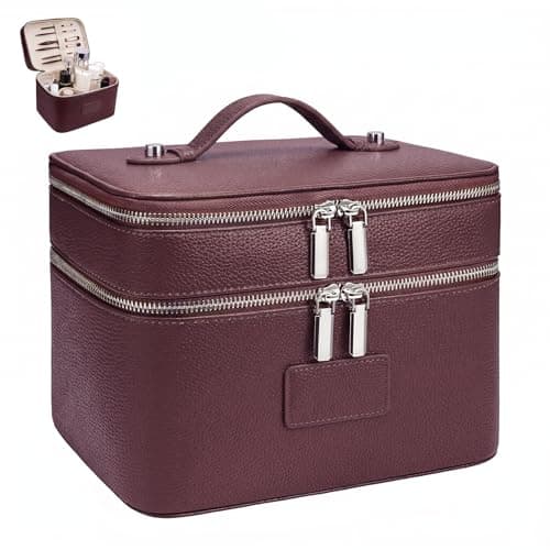 idoltimes Makeup Case, Large Capacity Leather Makeup Bag for Women,Large Capacity Waterproof Double Leather Cosmetic Case,Removable Compartment Travel Organizer
