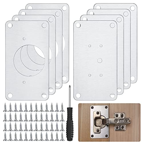 8 Pcs Cabinet Hinges Repair Plates, Cabinet Doors Hinge Repair Kit Stainless Steel Furniture Cabinet Drawer Window Repair Plates with Screwdriver