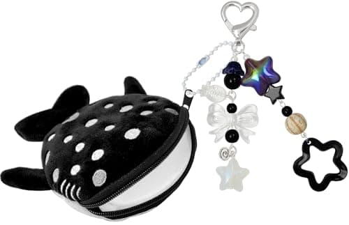Nalefow Cute Keychain Whale Shark Coin Purse Keychain Cute Plush Zipper Change Pouch, Kawaii Handmade Wallet for Women (Black)
