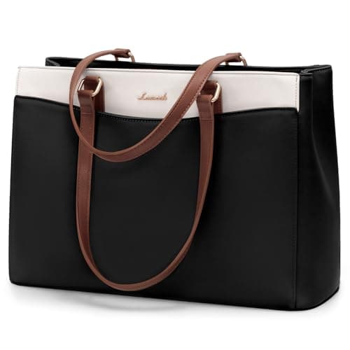 LOVEVOOK Laptop Tote Bag for Women Work Bags Teacher Tote Bag Waterproof Leather Computer Bag Business Laptop Purse Office Handbag Professional Briefcase BlackBeigeBrown 156 Inch