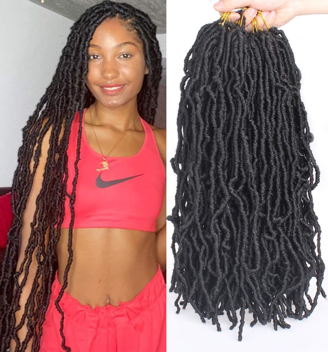 Leeven 24 Inch Long Messy Faux Locs Crochet Braids Hair 7 Packs Natural Black Distressed Faux Soft Locs Crochet Hair 18 StrandsPack Prelooped Goddess Locs Crochet Braiding Hair