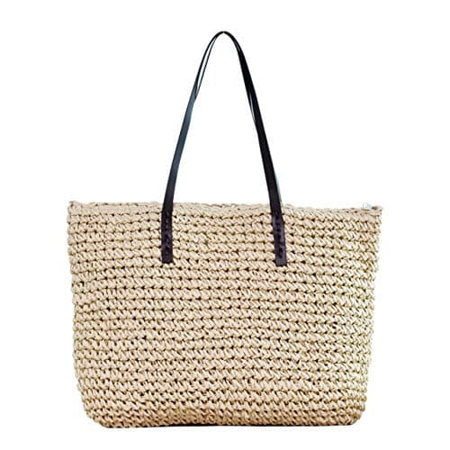 Ayliss Women Straw Woven Tote Large Beach Handmade Weaving Shoulder Bag Purse Straw Handbag (Square Beige #1)