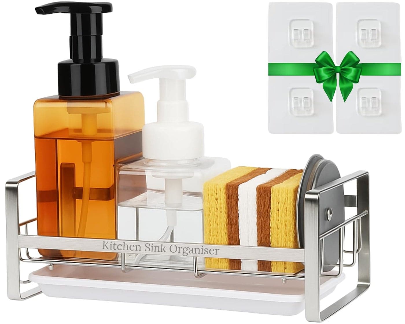 YUMUN Extra Large | Sink Organizer |(30x9.5x9.5 cm) | Kitchen Sink Organiser | Soap Stand for Kitchen | Stainless Steel Sink Caddy | Dish Wash Holder | Basin Organizer | Kitchen Accessories