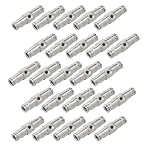 Legines 25pcs Nickel Plated Brass Push to Connect Fitting For High Pressure Misting System, Misting Coupling Slip Lock (One Hole), 1/4" Tube OD, Straight Union