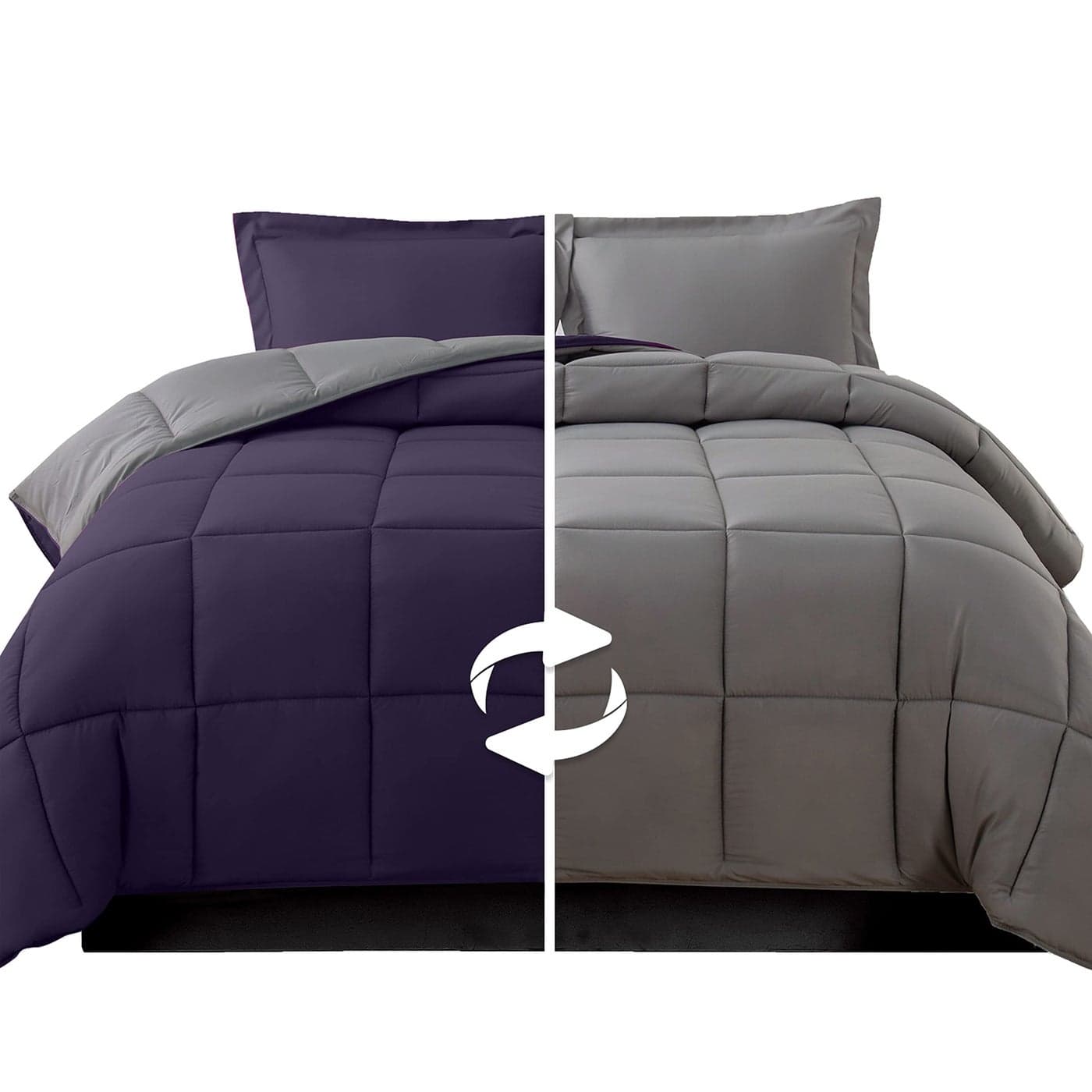 Elegant Comfort 3Piece Reversible Comforter Set All Season Cozy Soft Down Alternative Quilted Box Stitched Duvet Insert with 4 Corner Tabs Comforter with Shams Full PurpleGray