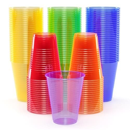 Exquisite Blacklight Party Glow Cups 120 Pack 16 Oz Assorted Colors Disposable for Party Reactive Glow in the Dark for Birthday Food Safe Neon