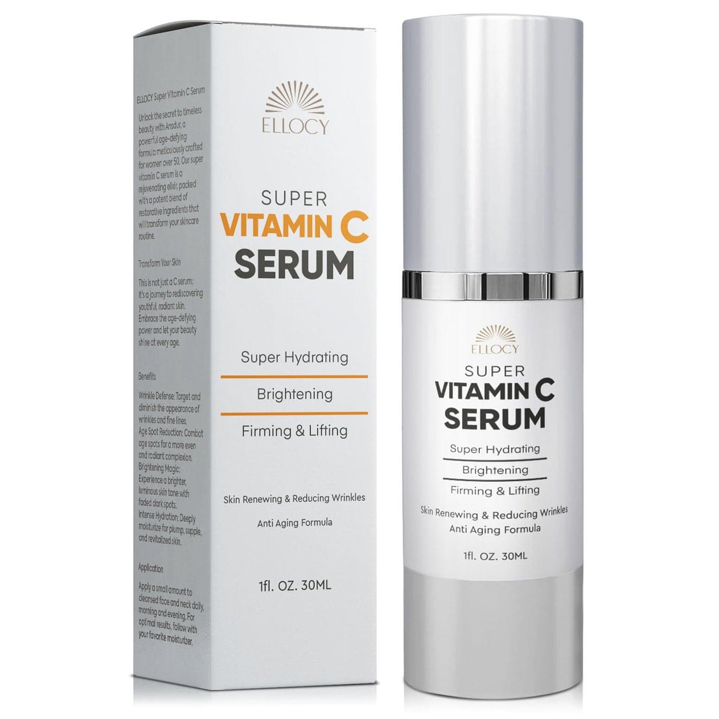 Super Vitamin C Serum for Mature Skin AllInOne Hydrating AntiAging Formula Vitamin C Hyaluronic Acid Vitamin E Caffeine Face Lift Serum for Wrinkles Age Spots Firms Hydrates 1 fl oz