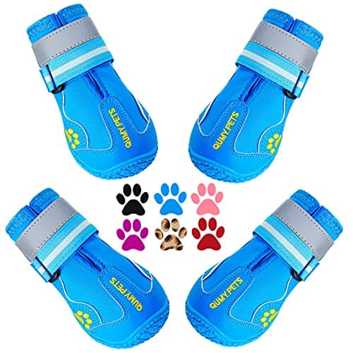 QUMY Dog Shoes for Large Dogs, Medium Dog Boots & Paw Protectors for Winter Snowy Day, Summer Hot Pavement, Water-Resistant in Rainy Weather, Outdoor Walking, Indoor Hardfloors Skid-Resistant Sole