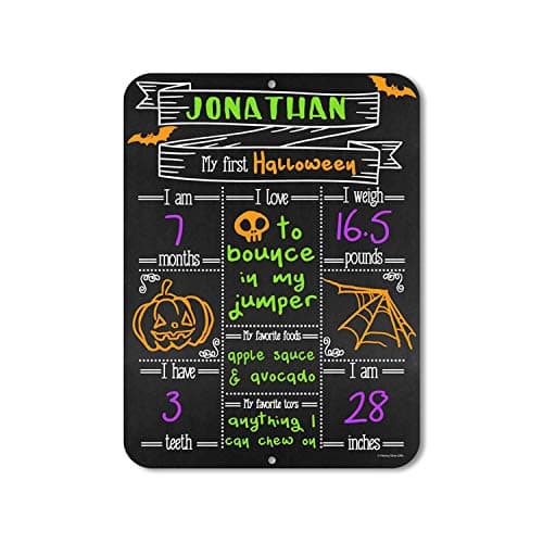 Honey Dew Gifts, Babies First Milestone Chalkboard Style Metal Sign Reusable Photo Prop for Events and Holidays, HDG-1016