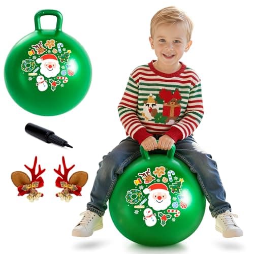 ZOOJOY Hopper Ball for Kids 38 18 in Green Hippity Hop Balls Bouncy Ball with Handle for Boys Girls Indoor Outdoor Play Inflatable Christmas Balls Bounce Hopping Toys with Pump