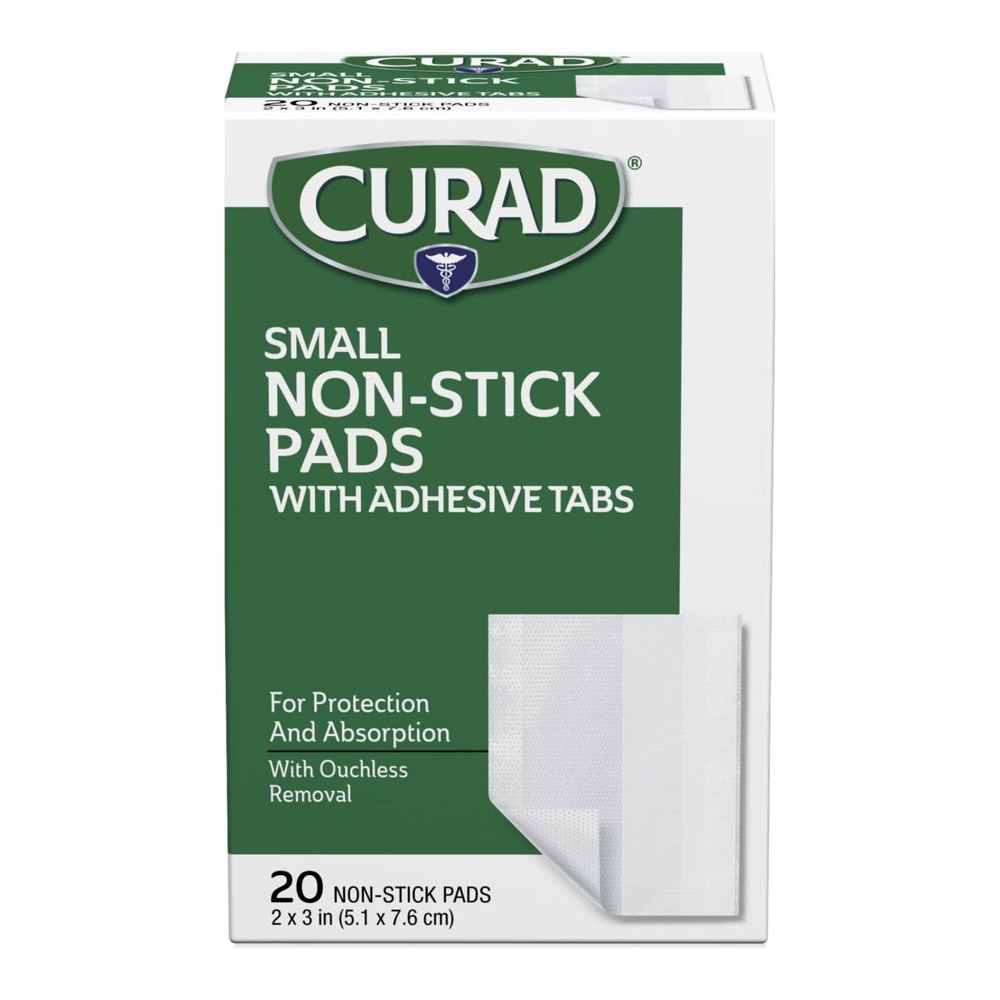 Curad Small NonStick Pads With Adhesive Tabs 2 Inches X 3 Inches 20 Each
