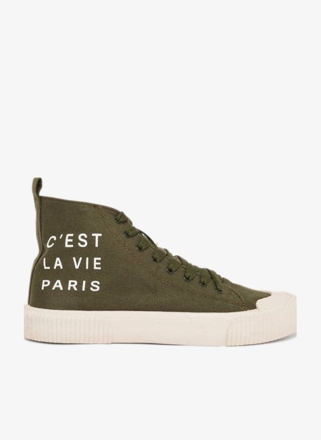 Men Green Canvas High-Top Sneakers