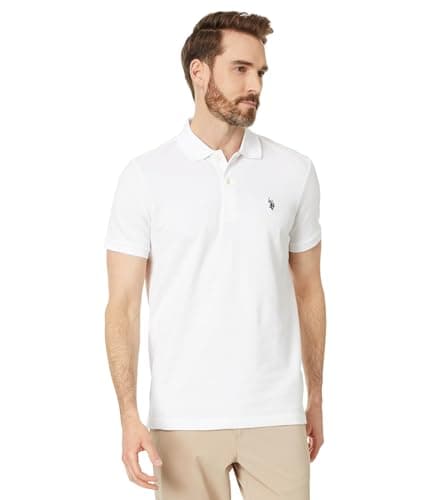 U.S. Polo Assn. Men's Slim Fit Solid Pique Polo Shirt, Two Button Casual Athletic Golf Polo Shirt for Men, White, X-Large