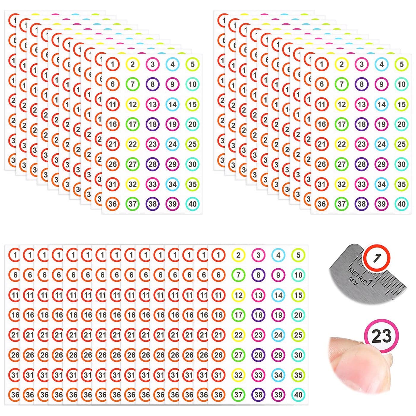 Clabby 2000 Pcs 50 Sheets Small Number Stickers 140 Round Numbers Labels Dot 0 4 Inches SelfAdhesive Stickers Colorful Border Round Labels for Classroom Office Storage Boxes Organizing Inventory