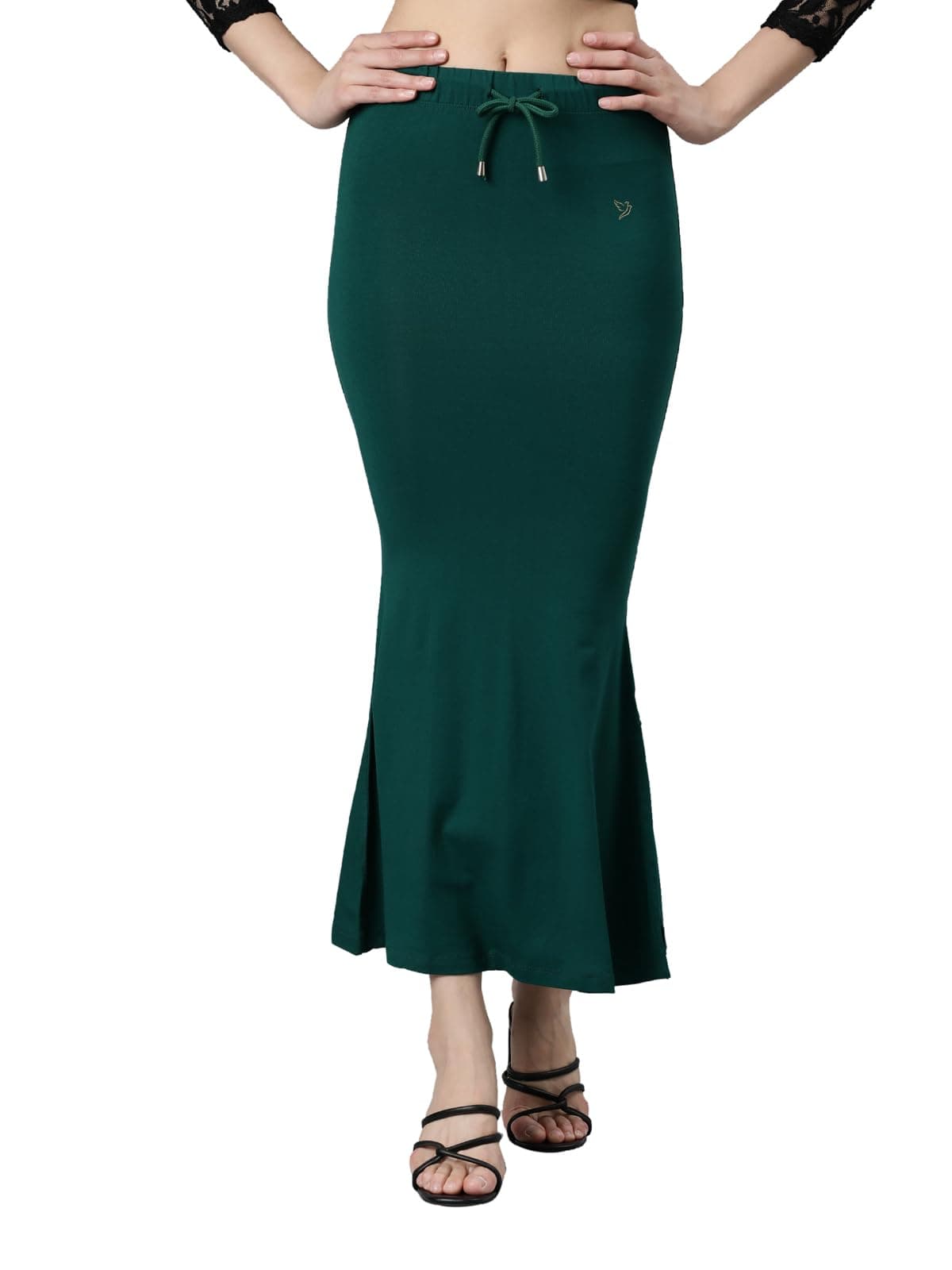 TWIN BIRDS Saree Shapewear for Women | Super Soft Viscose Elastane Saree Petticoat Skirt | Stretchable & Comfortable SareeShaper Green