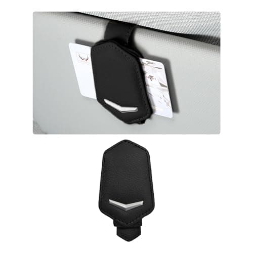 Dickno Sunglasses Holder for Car Sun Visor, Magnetic Leather Glasses Hanger Mounted with Ticket Card Clip, Universal Vehicle Interior Accessories for Different Size Eyeglasses (Black)