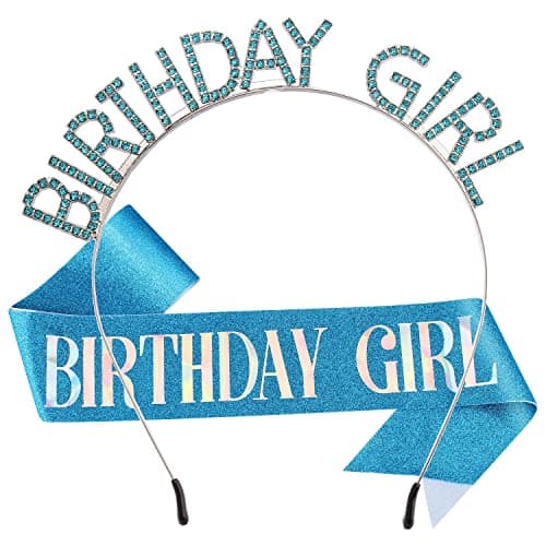 AOPRIE Birthday Girl Crown for Women with Sash Blue Happy Birthday Tiara for Women Headband Princess Crown Rhinestone Accessories