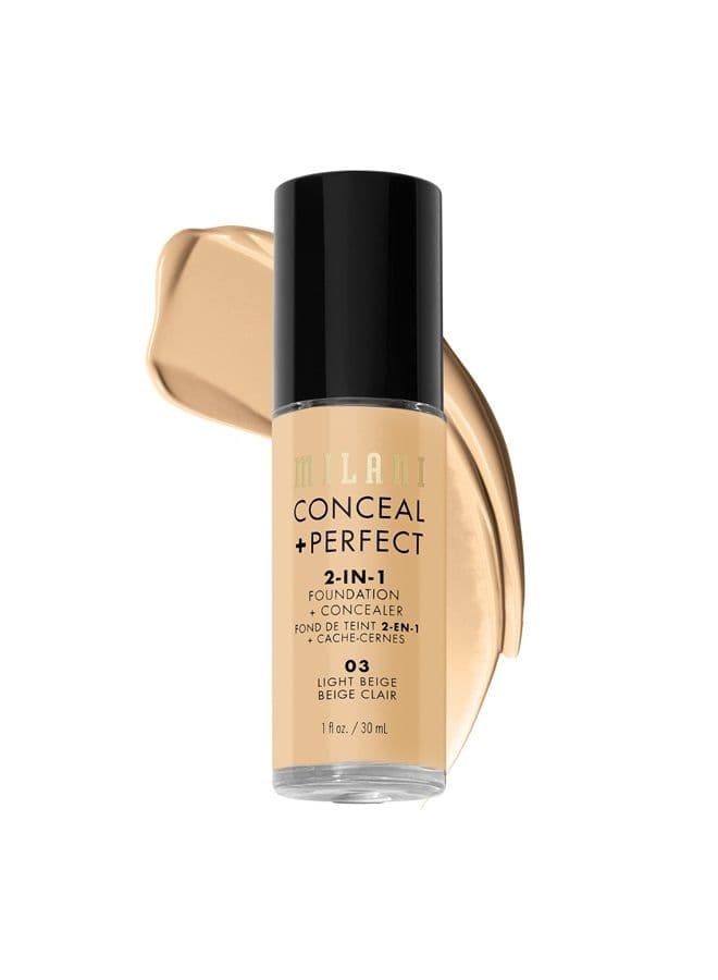Conceal + Perfect 2-in-1 Foundation + Concealer - Light Beige (1 Fl. Oz.) Cruelty-Free Liquid Foundation - Cover Under-Eye Circles, Blemishes & Skin Discoloration for a Flawless Complexion