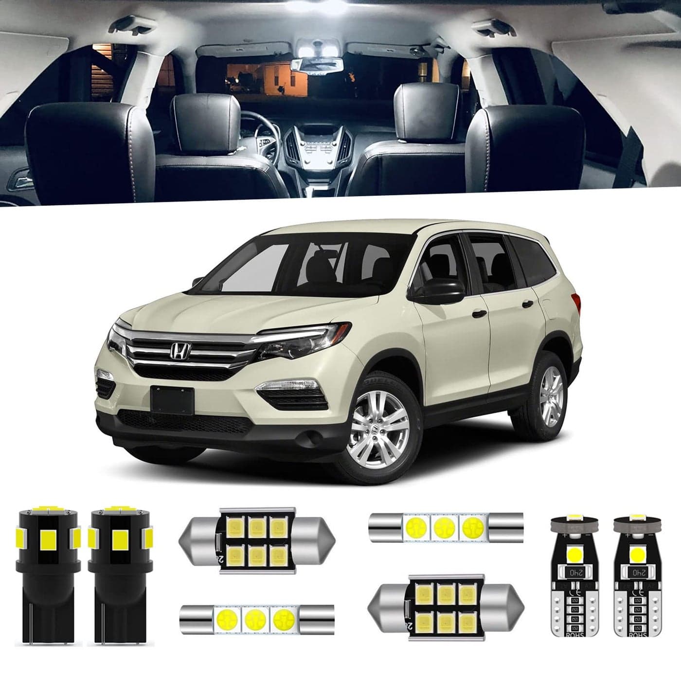 ENDPAGE 15Pieces Pilot LED Interior Light Kit for Honda Pilot 2016 2017 2018 2019 2020 2021 White 6000K Interior LED Lighting Package License Plate Lights Install Tool