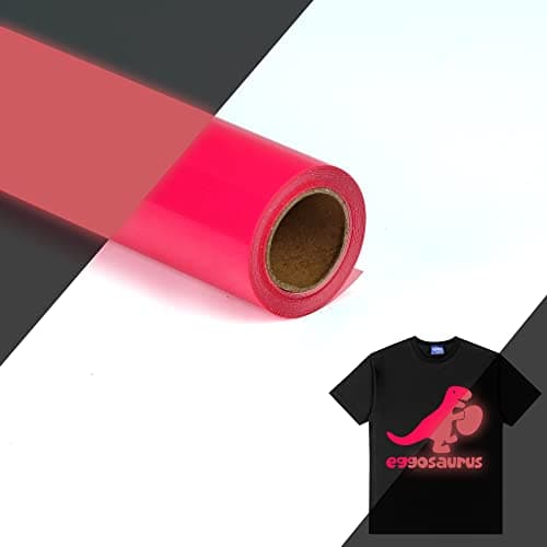 HTVVETUR Glow in The Dark HTV Heat Transfer Vinyl Roll 12 Inch by 5 Feet Iron on DIY for TShirt PU Stretch Elastic HTV Vinyl Dark in Glow Neon Pink 5FT