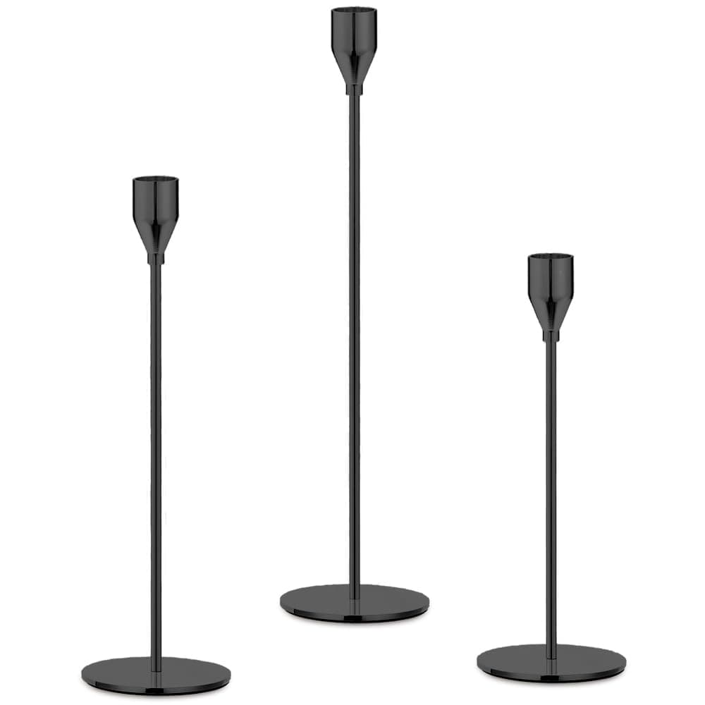 Mivitoom Set of 3 Black Candle HoldersTaper Candle Metal Candle Stand Holder Elegant Candlestick Holders for Home Party Living Room Dinners Decoration