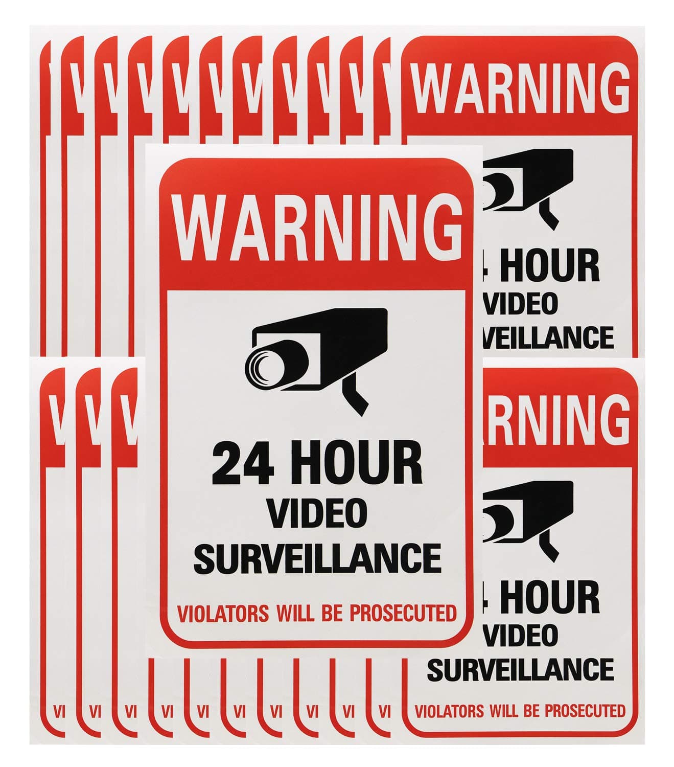 Tupalizy 24 Hours Video Camera Surveillance Sign Stickers Decals Self-Adhesive Home Business Alarm System Security Label Stickers for Window Wall Door, 4 x 6 Inch, 20PCS