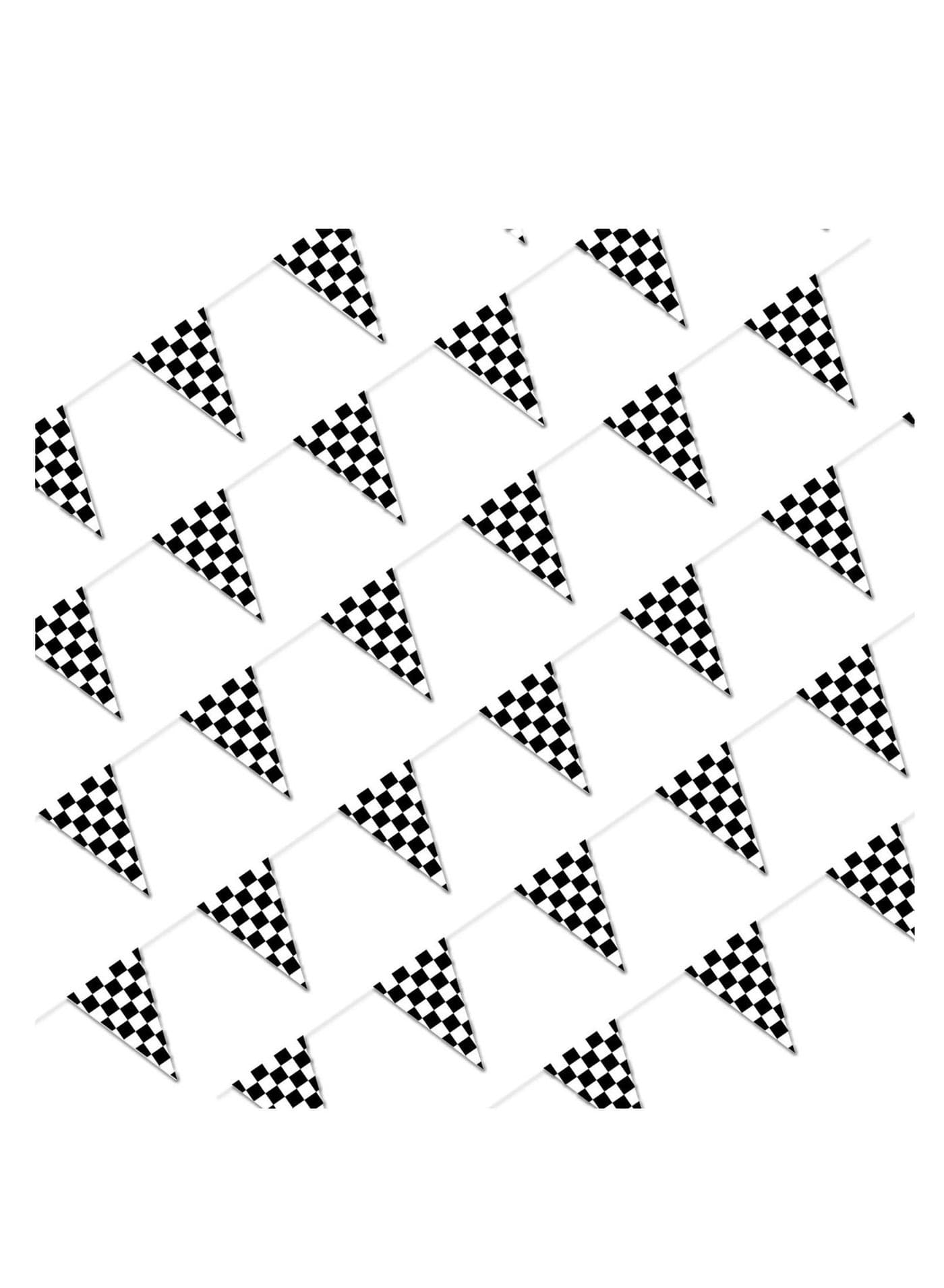30M Black and White Banner with 48 Pcs Triangle Flags, PE Material Banners for Race Car Competitiony, Outdoor Indoor Activity, Birthday Decorate, Wedding, Party Decoration