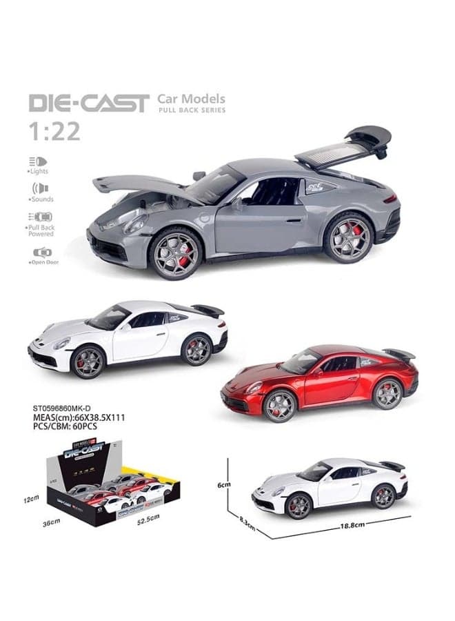 Pullback Porsche 911 Carrera Die-Cast 1:22 Scale Assorted. HCL-923A