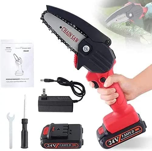 Hetkrishi Mini Cordless Electric Chainsaw Dual Battery (21Vx2),4inch Cutting Wide Heavy Duty Battery Powered Hand Saw gardens farms pastures Wood Working Tool Like Logging Cutting Pruning(Multi)