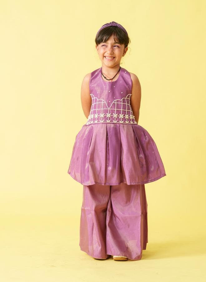 Maithili Embellished Sleeveless Pleated Top and Palazzo Set — 7-8 YRS