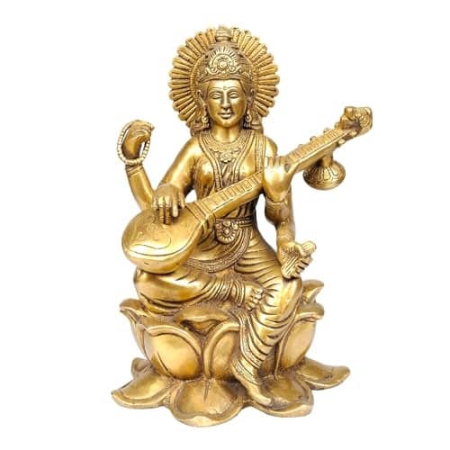 Radhika Poojan Bhandar Astadhatu- Brass Shree Maa Saraswati Idol (4 Inch Height), Religious