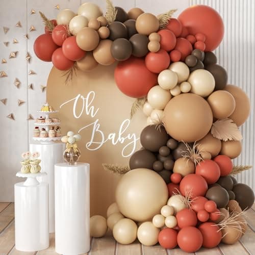 MEBAY Dusty Orange and Brown Balloon Arch Kit 166Pcs Burnt Orange Camel Chocolate Brown Nude Balloons Garland for Boho Thanksgiving Autumn Baby Shower Fall Birthday Decorations