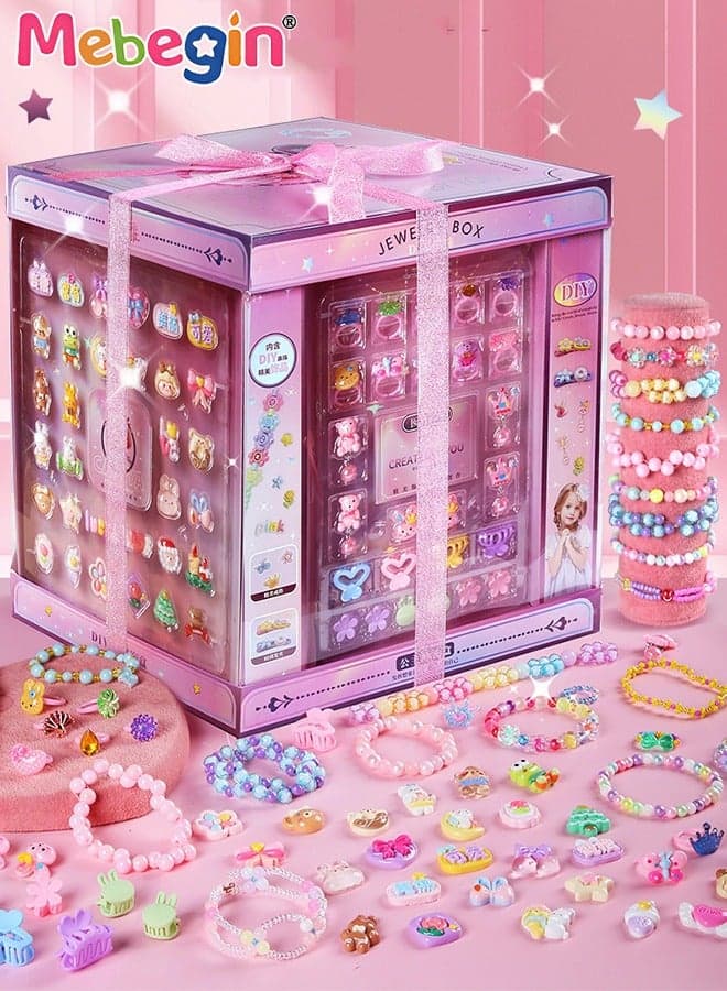 Girls DIY Jewelry Kit with 1540 Colorful Beads, Rings, Ear Clips, Hair Clips and Rich Accessaries, Complete Hairslide Bracelet Making Kit, Perfect Jewelry Making Kit with Elegant Packaging, Girl Crafts for Imagination Self-expression and Inspires Creativity, Ideal Gift for Girls