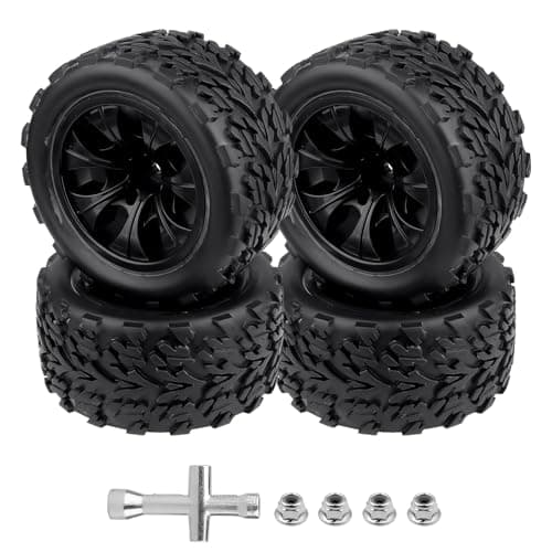 Hobbyfire 28 12mm Hex RC Wheels and Tires wFoam 110 Scale RC Monster Truck Replacement for Traxxas Stampede Rustler 2WD VXL Hoss 4x4 Redcat Volcano Epx Blackout XTE PreGlued 4pcs