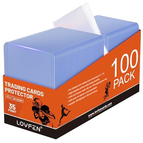 LOVFEN 100 Toploads for Cards 100 Penny Sleeves 35PT Hard Plastic Card Holders 3x4 Baseball Card Protectors for TCG Sports Football Collectible Cards