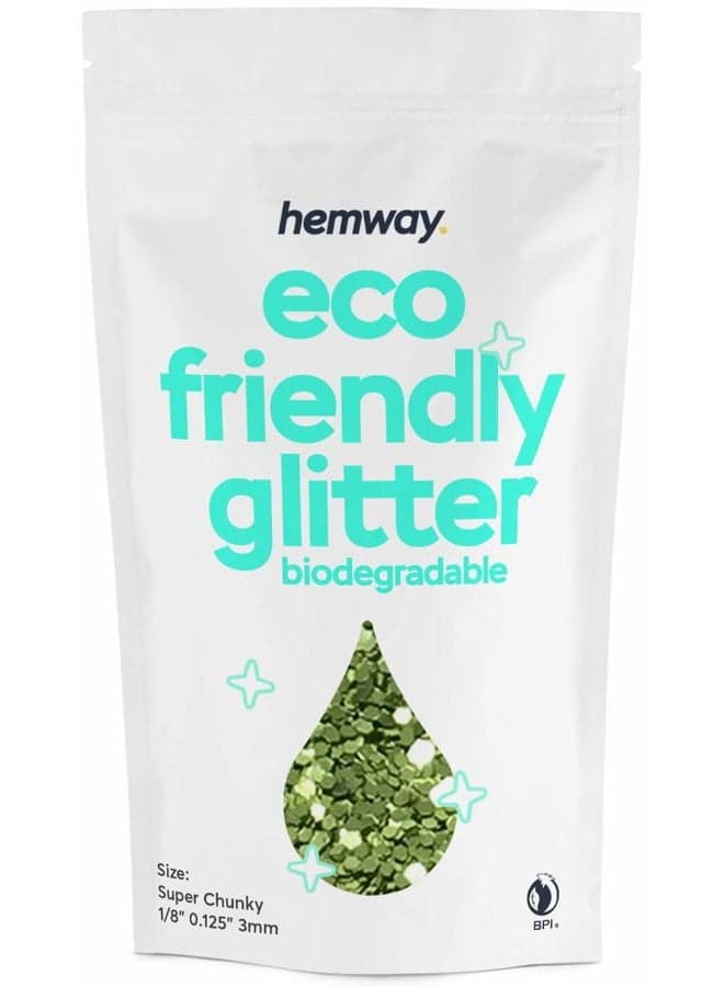 Biodegradable Glitter Eco Friendly - 100g/3.5oz Bio Cosmetic Safe Sparkle Vegan for Face Eyeshadow Body Hair Festival Makeup Craft - Super Chunky (1/8" 0.125" 3mm) - Lime Green