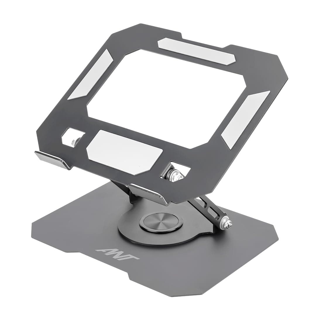 Ant Riser 30 Aluminium Tilt Adjustable Laptop Stand for Desk Metal Foldable Laptop Riser Portable Laptop Holder Mount Ventilated Cooling Computer Notebook Stand for 1017 Devices_ Grey