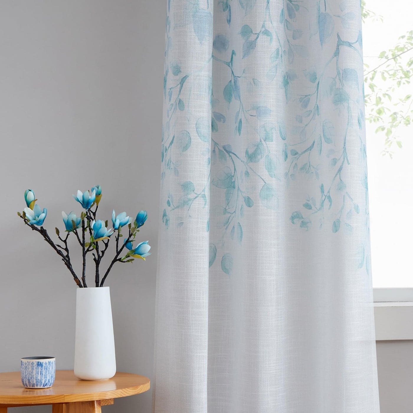 Central Park Leaf Floral Print Metallic Sheer Window Curtain Panel for Rustic Living RoomBedroom Sparkling Decorative 6 Grommets Top Drape Panels Farmhouse Curtains Teal Blue40 x 84x2 2 PK