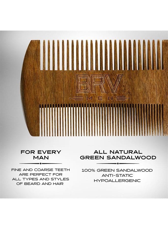 Beard & Mustache Comb, 100% Natural Green Sandalwood, Pocket Beard Comb with Carry Case, Wooden Beard Comb for Men For All Types and Styles of Hair & Beard
