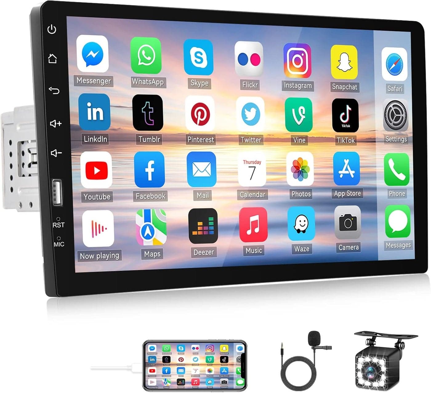 CAMECHO Single Din Car Stereo with Bluetooth, 9 Inch HD Touch Screen, Backup Camera, and External Microphone