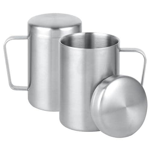 Jvsot 17 oz Stainless Steel Camping Mugs with Handles and Lids – Double Wall Coffee Tea Cups, Set of 2