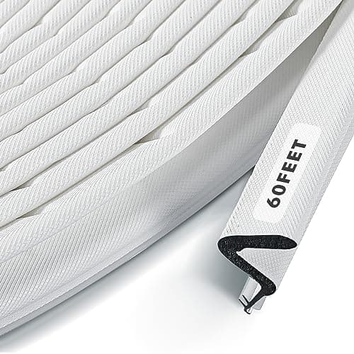 BBTO Weather Stripping Door Seal Exterior Weather Strip for Window V-Shaped Foam Kerf Garage Door Gap Blocker Soundproof Home Improvement Easy to Install(60 Feet,White)