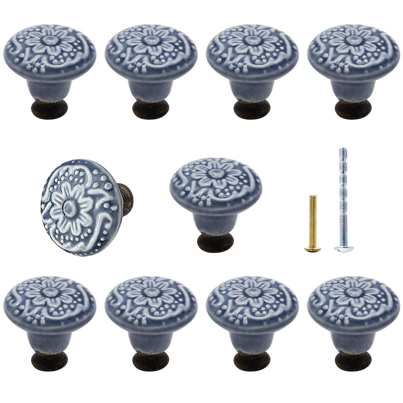 Bivethoi 10PCS Blue Cabinet Knobs 13 Inch 34mm Ceramic Decorative Drawer Pulls Retro Vintage Cupboard Wardrobe Door Knobs