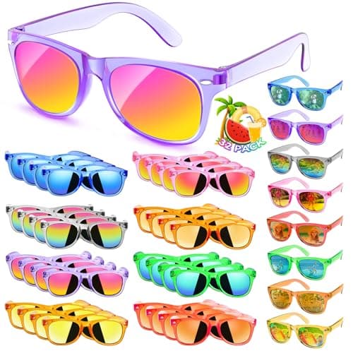 Kids Sunglasses Party Favors Bulk 32Packs Goodie Bags Stuffers for Kids 38 Boys Girls Neon Sunglass with UV400 Protection for Kid Birthday Party Pool Party Supplies End of Year Student Gifts