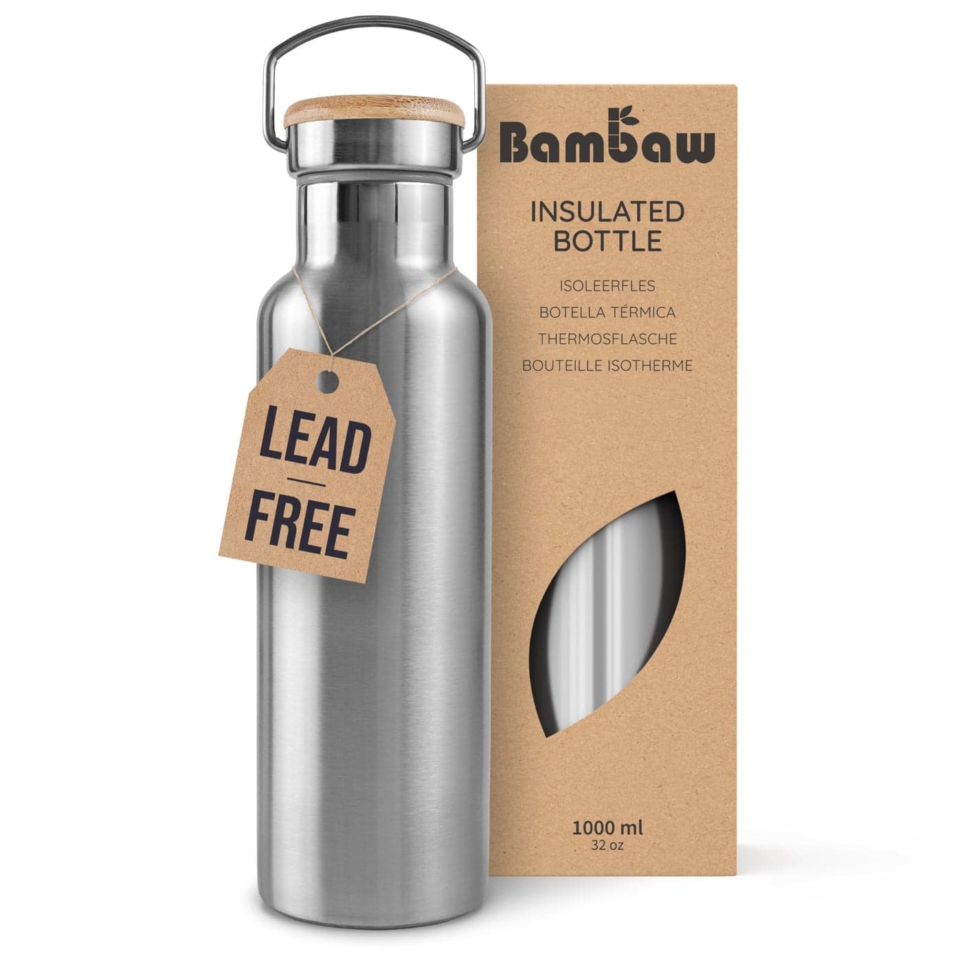 Bambaw 32 oz Water Bottle Insulated Water Bottles Water Bottle Stainless Steel Insulated Travel Water Bottle Insulated Water Bottle Stainless Steel Water Bottles 1 Liter Water Bottles