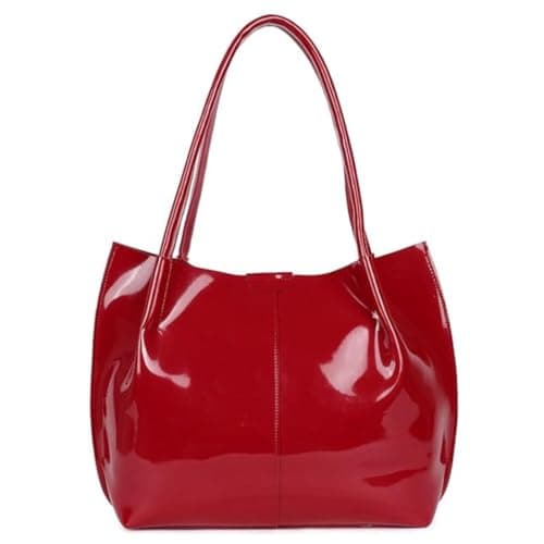 TrendCraft Leather Tote Handbag, Large Shoulder Bag with Double Handles (RED)
